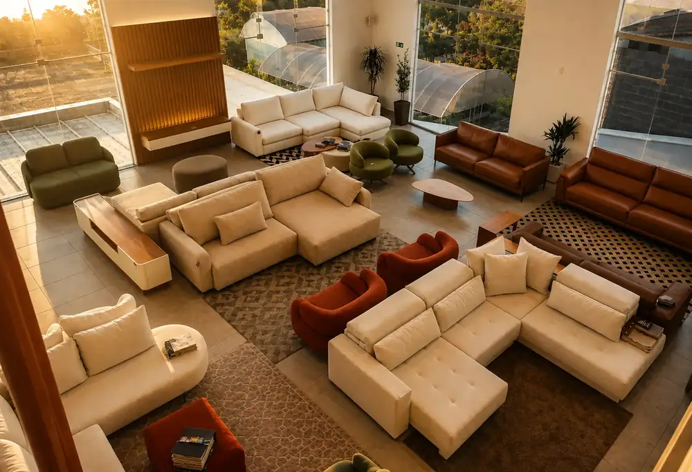 Ambiente interno do showroom Attraktiva Santa Felicidade com móveis para sala e jantar